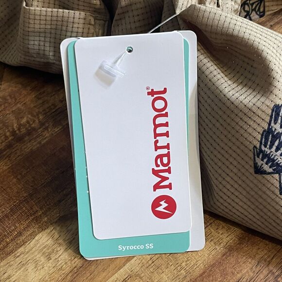 Marmot Shirt Syrocco Short Sleeve Button Up Fish Floral Trees Mens Medium New - Picture 5 of 11